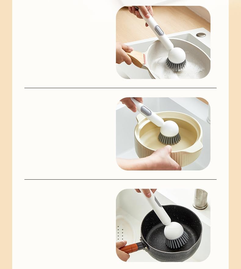 Adjustable Cleaning Brush with Liquid Dispenser, 2025 New Kitchen Dish Scrubber Brushes with Handle, Upgrade 6-Level Adjustable Dish Scrubber for Kitchen Cleaning Everyday Use (Green+Grey)