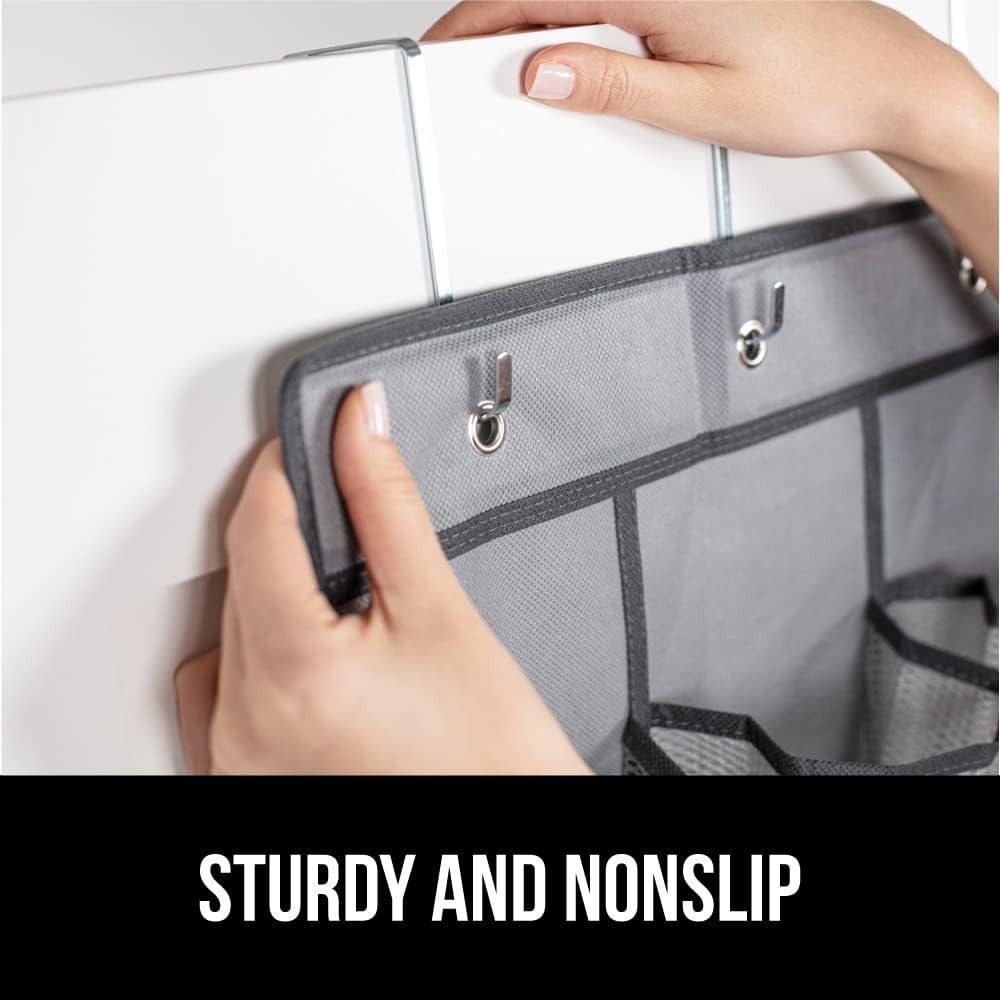 GORILLA GRIP Over the Door Shoe Organizer, 35 Large Breathable Mesh Pockets, Space Saving Hanging Storage Holder, 5 Hook Closet Rack Hanger, Hangs on Closets for Shoes, Accessories 68.5H x 24.5W Gray