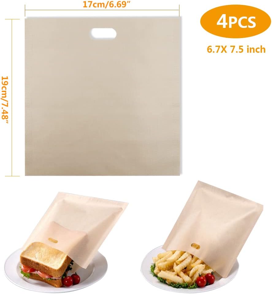 Toaster Bags Reusable for Grilled Cheese Sandwiches | Safest On The Market - 100% BPA & Gluten Free | Non Stick Toast Bag (4PCS)