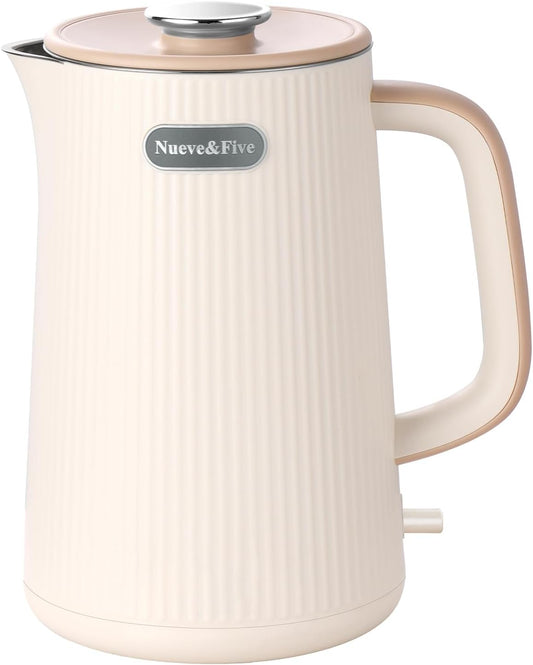 Nueve&Five 1.7L (57oz) Large Electric Kettle Perfect for 7+Cups of Tea and Coffee,2 quarts Double Wall Big Electric Tea Kettle,Auto Shut Off,1200W Hot Water Kettle Electric -Cream White