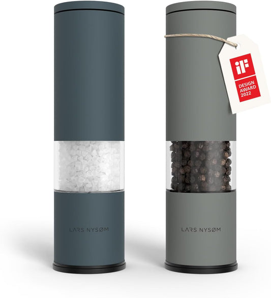 LARS NYSØM Salt and Pepper Grinder Set Manual, Stainless Steel Salt and Pepper Mills with Adjustable Ceramic Grinder I Design Spice Shakers (Blue/Gray)