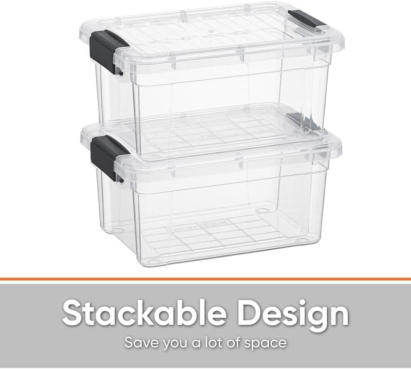 Superio Clear Storage Bins with Lids, Stackable Storage Box with Latches and Handles, Extra Small, 2 Pack 3 Quart