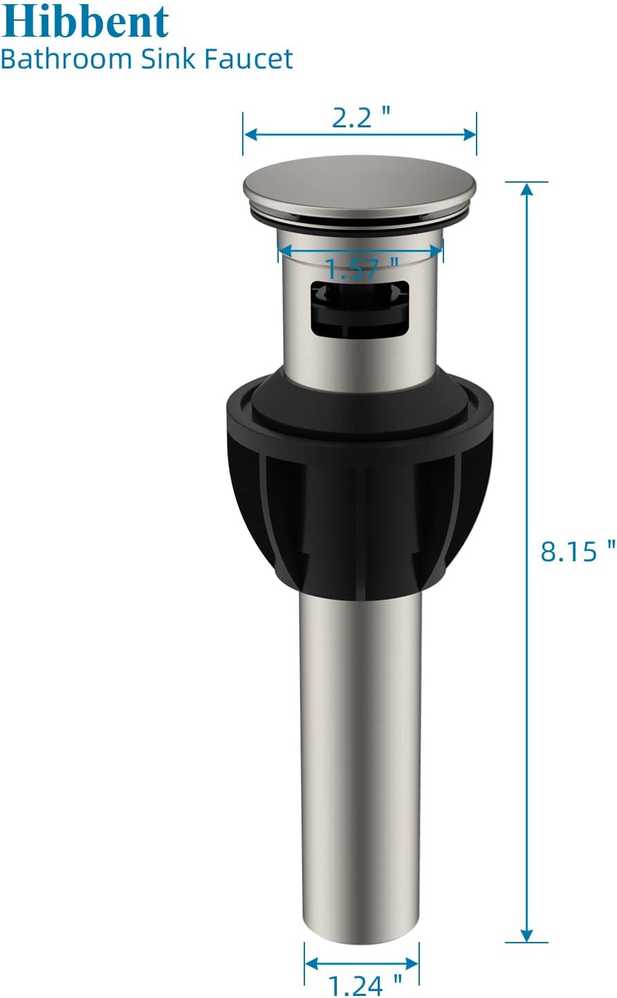 Hibbent 2 Pack Metal Bathroom Sink Drain with Overflow, Push and Seal Pop Up Drain Stopper, Stainless Steel Vessel Lavatory Vanity Sink Drain Stopper, Anti-Clogging Strainer, Brushed Nickel