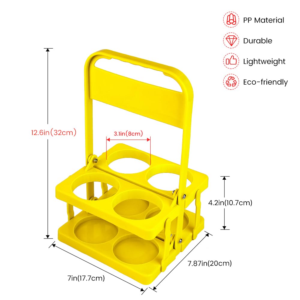 Bodaon 4 Cup Drink Carrier with Handle, Plastic Cup Carriers for Drinks, Drink Holder for Car, GrubHub/Eats Doordash Accessories, Portable Foldable Reusable Mobile, Use for Food Delivery Bag, Yellow