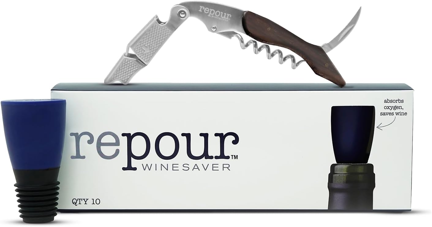 Wine Essentials Combo Pack – Premium Corkscrew & Wine Saver | Manual Wine Key Removes Corks Easily, Wine Stopper Preserves Wine Easily|Perfect for Wine Lovers and Enthusiasts (Mahogany 10 Pack)