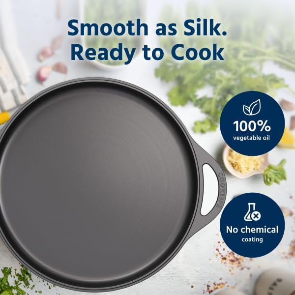 COOKLIFE 12 Inch Lightweight Pre-Seasoned Cast Iron Griddle with Cleaning Kit - Smooth Polished Surface, Easy to Clean Cast Iron skillets Use in the Oven, on the Stove or Grill, Over a Campfire
