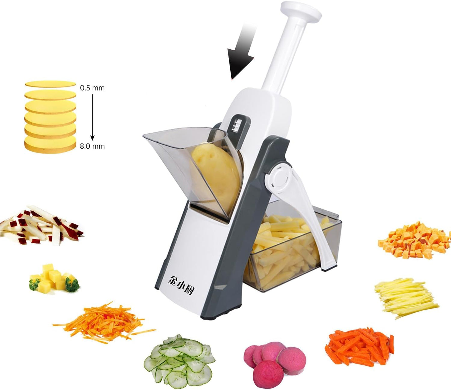 ShanSon Safe Mandoline Slicer,French Fry Cutter,Multifunctional Vegetable Chopper,Mandoline Potato Slicer with 25+ Presets & Thickness Adjuster, Chopping Artifact for Kitchen Meal Prep,Gray