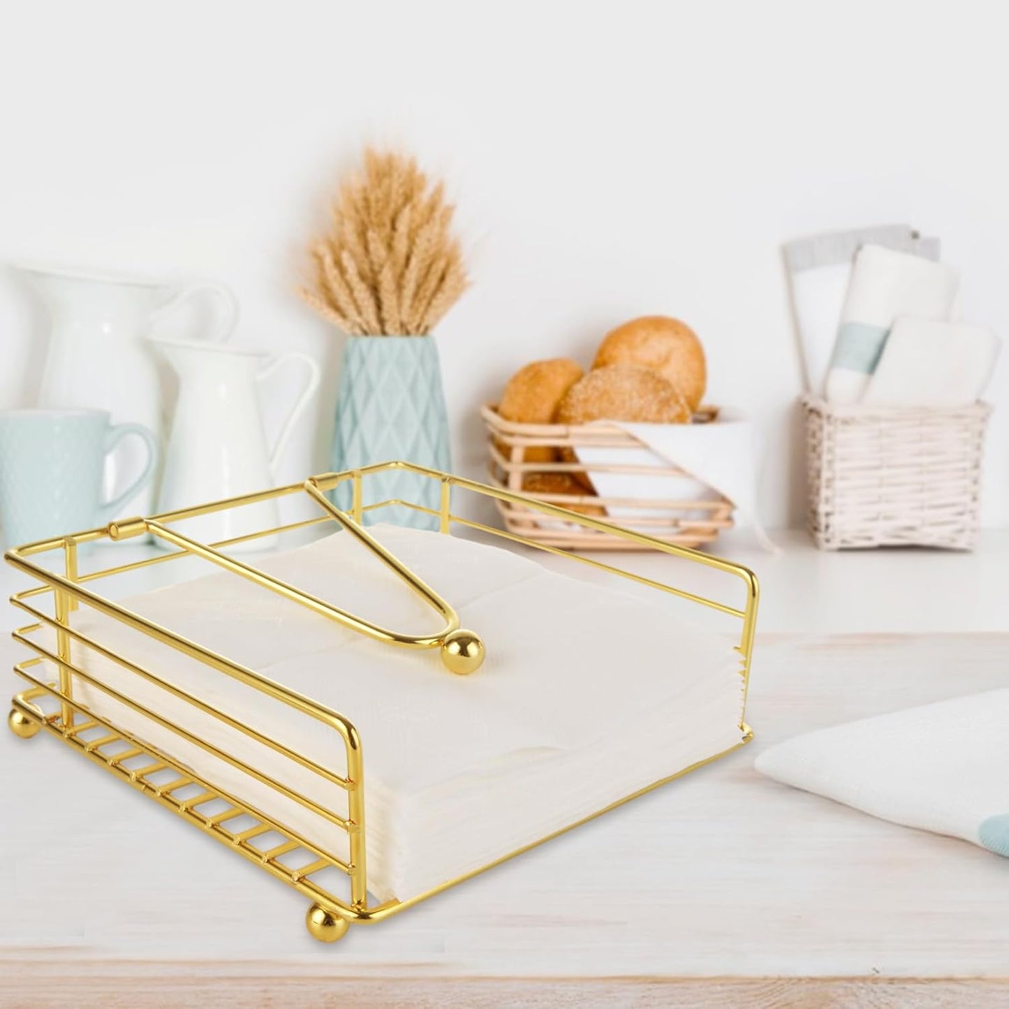 3PCS Napkin Holders for Paper Napkins, Gold Flat Napkins Holders, Metal Napkin Dispenser for Kitchen Tables, Farmhouse, Dinner, Outdoor