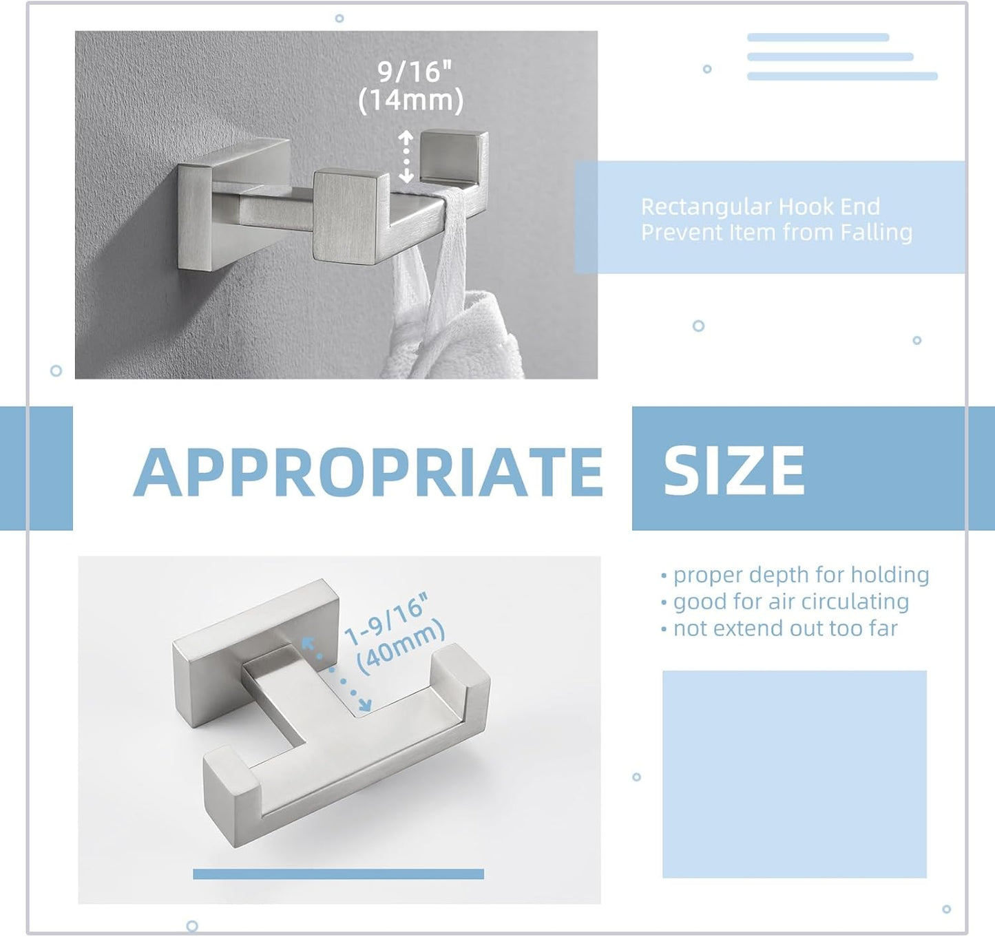 Angle Simple Towel Hook for Bathroom, SUS 304 Stainless Steel Double Robe Coat Hook, Hand Towel Hanger Wall Mount, Brushed Nickel