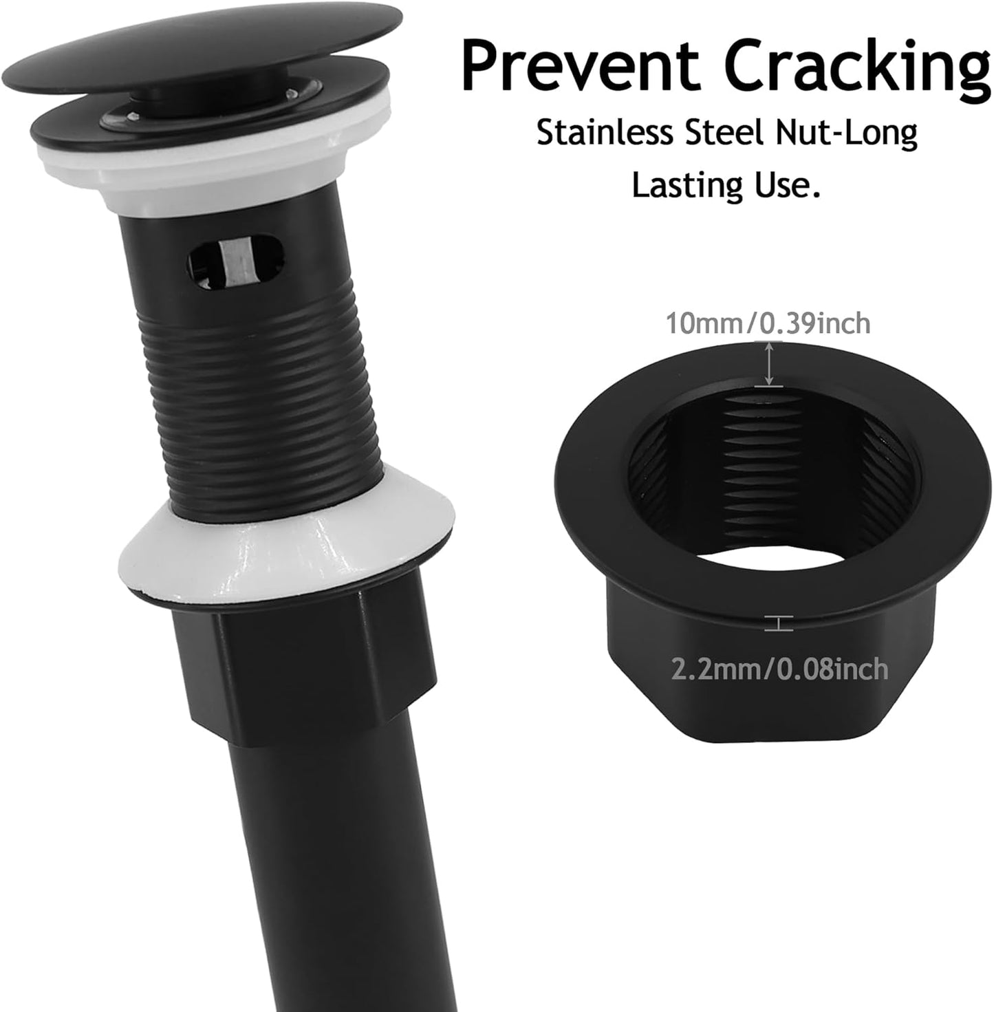 Bathroom Sink Drain,4 Pack Drain Stopper with Overflow,Pop Up Drain Assembly with Detachable Strainer Basket,Built-in Anti-Clogging, Stainless Steel Nut Mattle Black