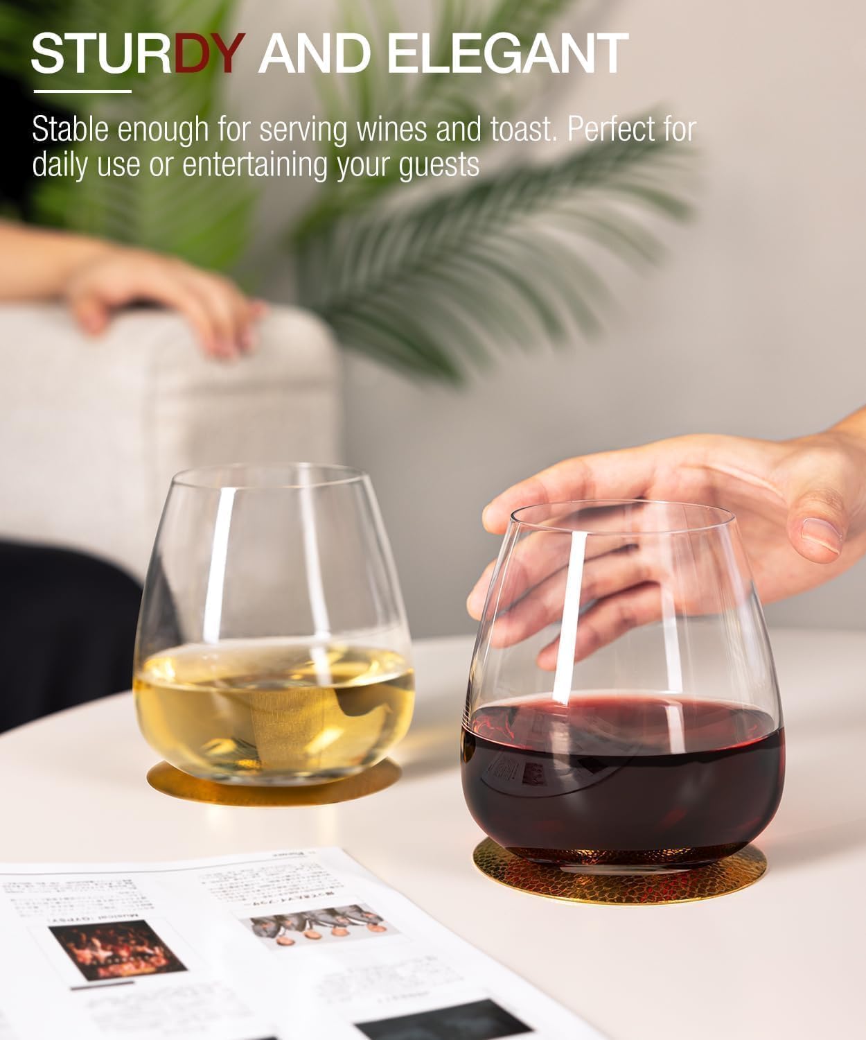 LUNA & MANTHA Stemless Wine Glasses Set of 4(17oz),Hand Blown Crystal for Red & White Wine, Ideal for Daily Use & Special Occasions,|Perfect Gifts for Men, Women