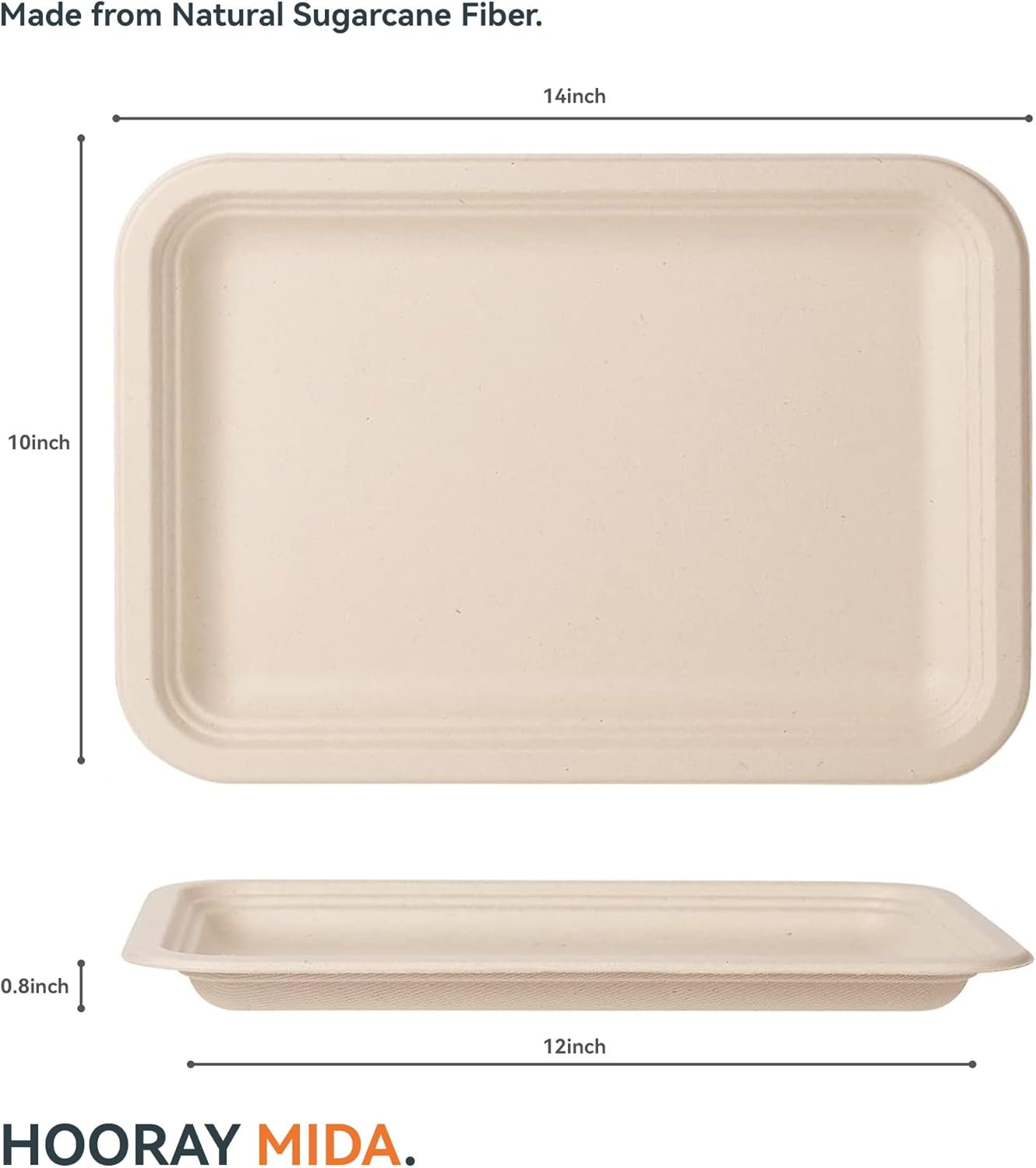 50 Pack 14-Inch Heavy-Duty Compostable Food Trays | Extra Large Disposable Platters for BBQ, Seafood Boils, Catering & Holidays | Eco-Friendly Paper Serving Trays