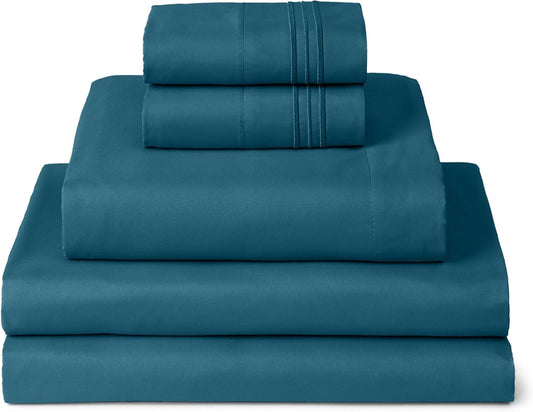 Mellanni Split King Sheets Set - 5 PC Iconic Collection Bedding - Hotel Luxury, Extra Soft, Cooling Bed Sheets - Wrinkle, Fade, Stain Resistant (Split King, Teal)