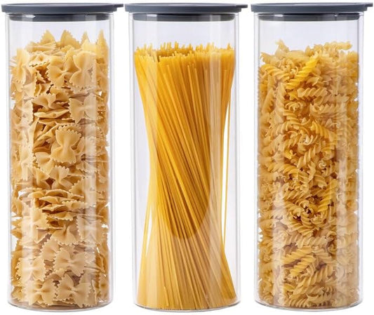 Glass Food Storage Jars with Lids[Set of 3], Perfect for Pasta, Cookies, Nuts, Coffee, Cereal, Flour, and More, Organize Your Kitchen with these BPA-Free Glass Jars with Silicone Lids