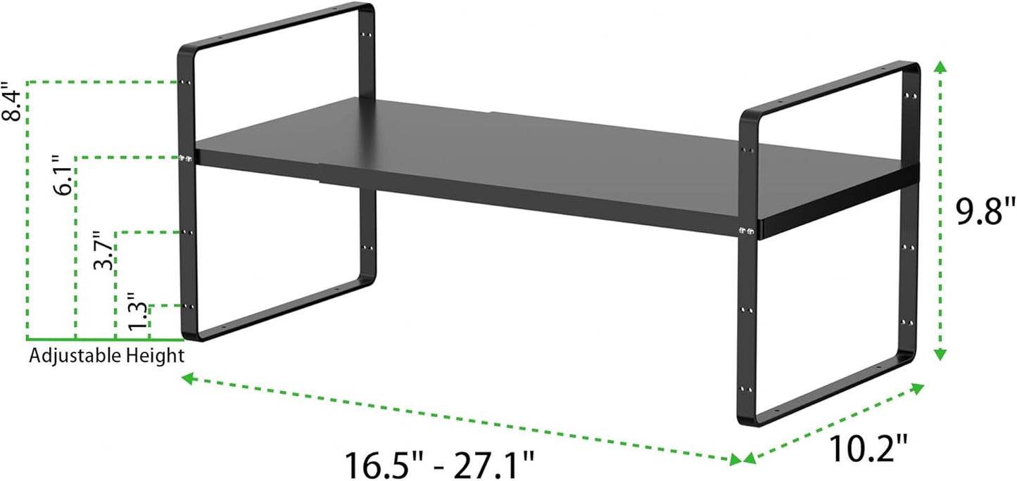 Expandable Cabinet Storage Shelf Stackable Organizer Rack for Kitchen Bathroom Pantry Spice Cupboard Countertop Home Office Desk Heavy Duty Nonslip Black Large 2 Pack