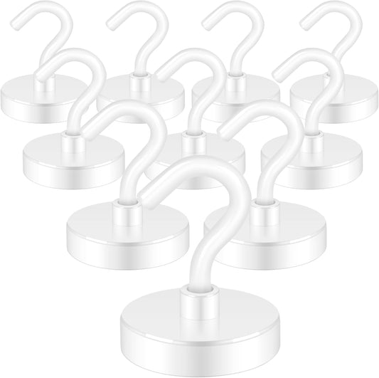 Neosmuk Magnetic Hooks Heavy Duty,Strong Magnet with Hook for Fridge, Super Neodymium Extra Strength Industrial Hooks for Hanging, Magnetic Hanger for Toolbox, Cruise, Grill(White,10 Pack)