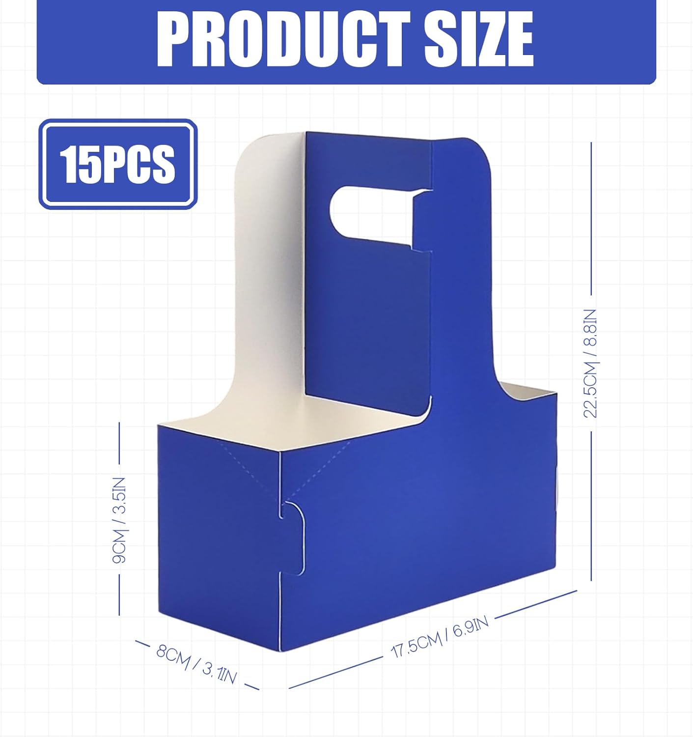 2 Cup Disposable Drink Carrier for Delivery with Handle,15 Count Blue Paperboard Cup Holder,Cup Carriers for Hot or Cold Drinks,Coffee Carrier, Food Delivery,Take Out Cup Carriers (Blue, 15 PCs)
