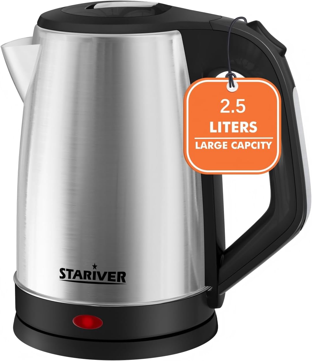 Stariver 2.5L Large Electric Kettle, BPA Free Stainless Steel Water Heater, Fast Boil Electric Tea Kettle, Water Boiler with Auto Shut-Off & Boil-Dry Protection for Family (10-12 Cups)