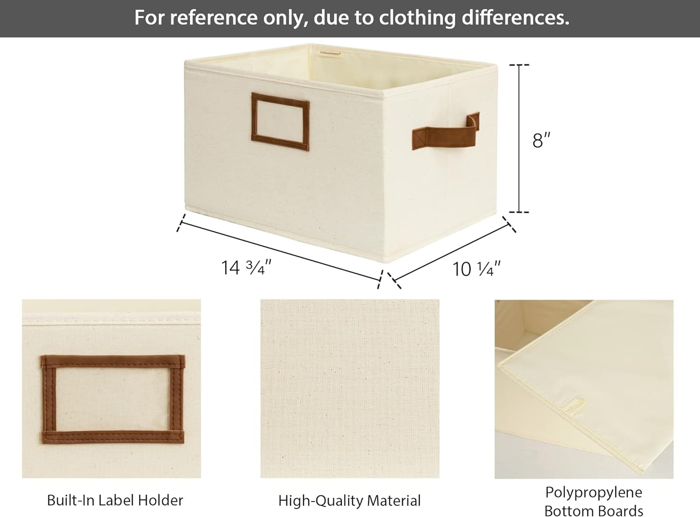 StorageWorks Storage Baskets for Shelves, Foldable Fabric Closet Storage Bins with PU Handles, Fabric Storage Bins Clothes Organizer, Ivory White, 3-Pack, Large