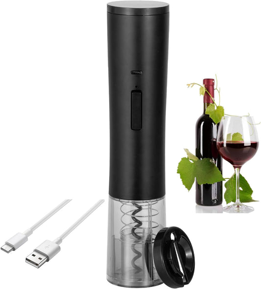 Electric Wine Opener, Automatic Wine Bottle Opener with Foil Cutter & Rechargeable, One-Click Button Electric Corkscrew Wine Opener for Home, Kitchen, Party, Wedding, Ideal Present for Lover-Black