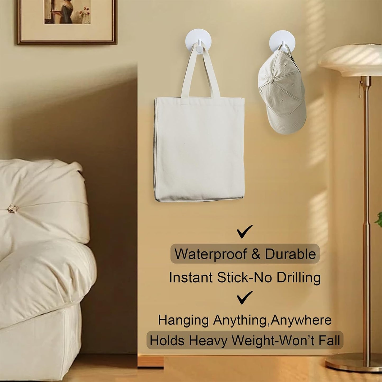 Aluminum Wall Hooks, No Drill Damage-Free Adhesive Hook, Product for Hanging Heavy Duty for Bathroom Kitchen Home (Single Round White Hook, 4)