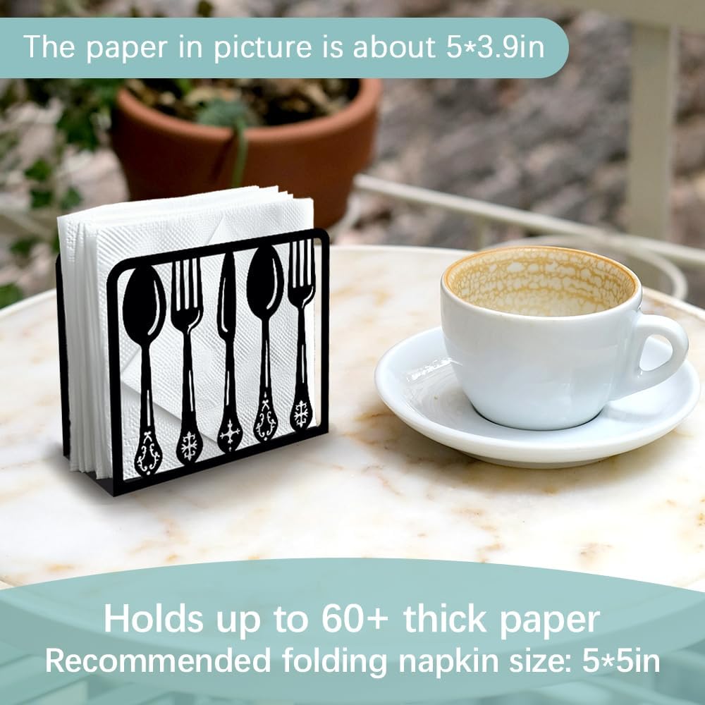 Tableware Decorative Black Metal Napkin Holder for Table, 4.9" x 4.9" x 1.9" Standing Napkin Holder for Home Kitchen Restaurant Picnic Party Coffee Bar Dining Room