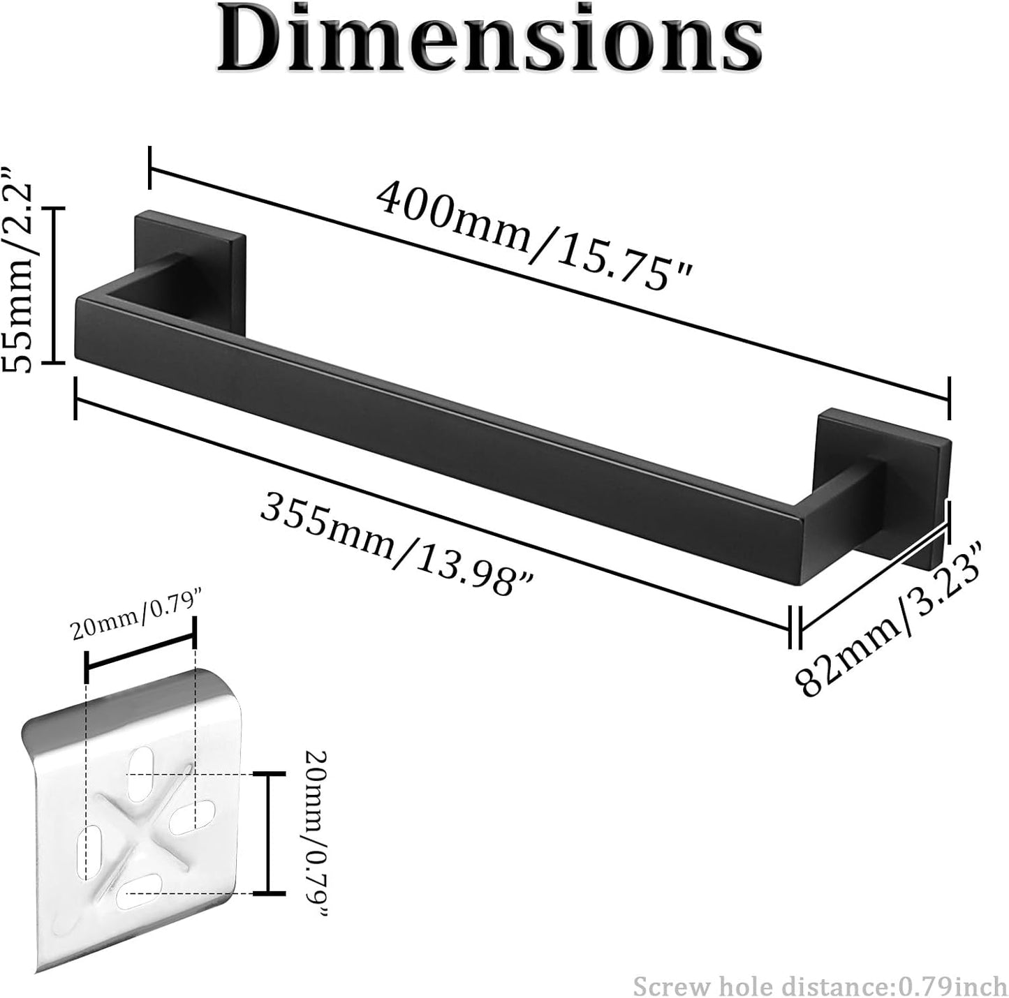 Alise Black Towel Bars,15.75 Inch Towel Holder Towel Racks for Bathroom and Lavatory,SUS304 Stainless Steel Hand Towel Hanger Rail Wall Mount,Useable Length 13.98 Inch Towel Bar, GYT040-B