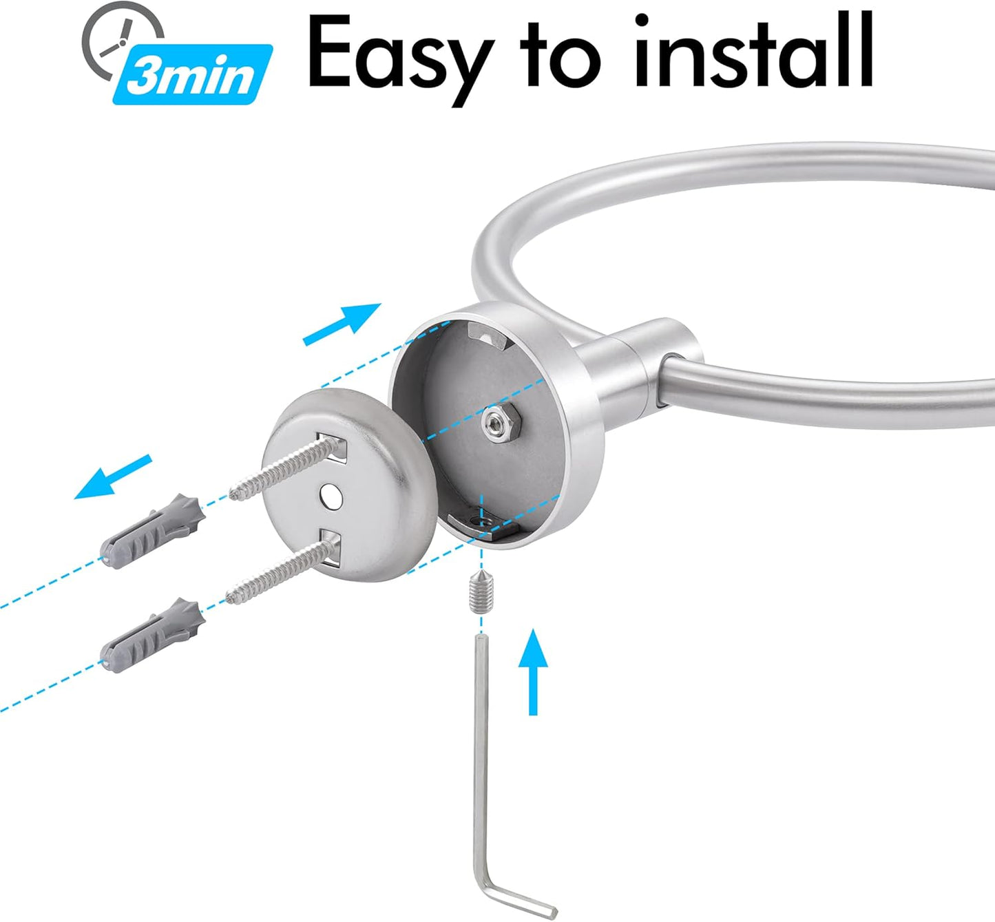 KES Towel Ring for Bathroom, Hand Towel Holder Round Towel Hanger Wall Mount SUS304 Stainless Steel Brushed Finish, A2180DG-2