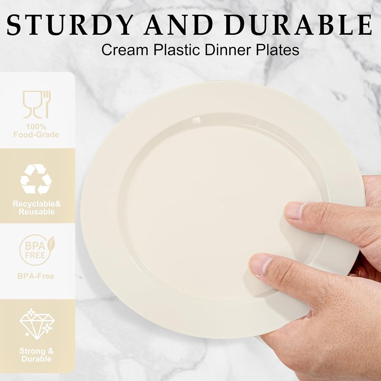 I00000 102 Pcs Ivory Plastic Plates, Disposable Party Plates Include 51 Ivory Dinner Plate 10’’ and 51 Plastic Dessert Plate 7’’ Perfect for Birthday, Party & Wedding