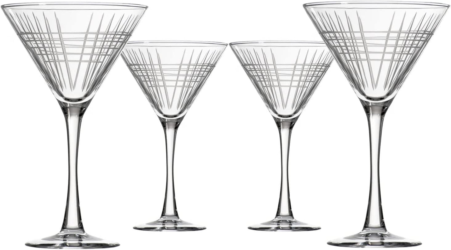 Rolf Glass Matchstick Martini Glass - Set of 4 Stemmed 10 Ounce Martini Glasses - Lead-Free Glass - Diamond-Wheel Engraved Cocktail Glasses - US Made