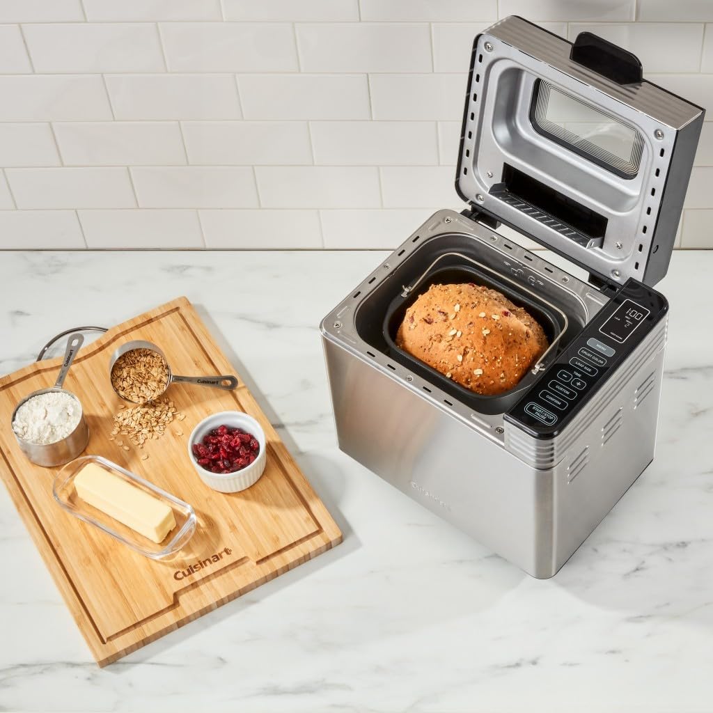 Cuisinart Convection Bread Maker Machine-16 Menu Options, 3 Loaf Sizes up to 2lbs, 3 Crust Colors-Includes Measuring Cup + Spoon & Kneading Hook, CBK-210, 12.25" x 8.85" x 13", Stainless Steel