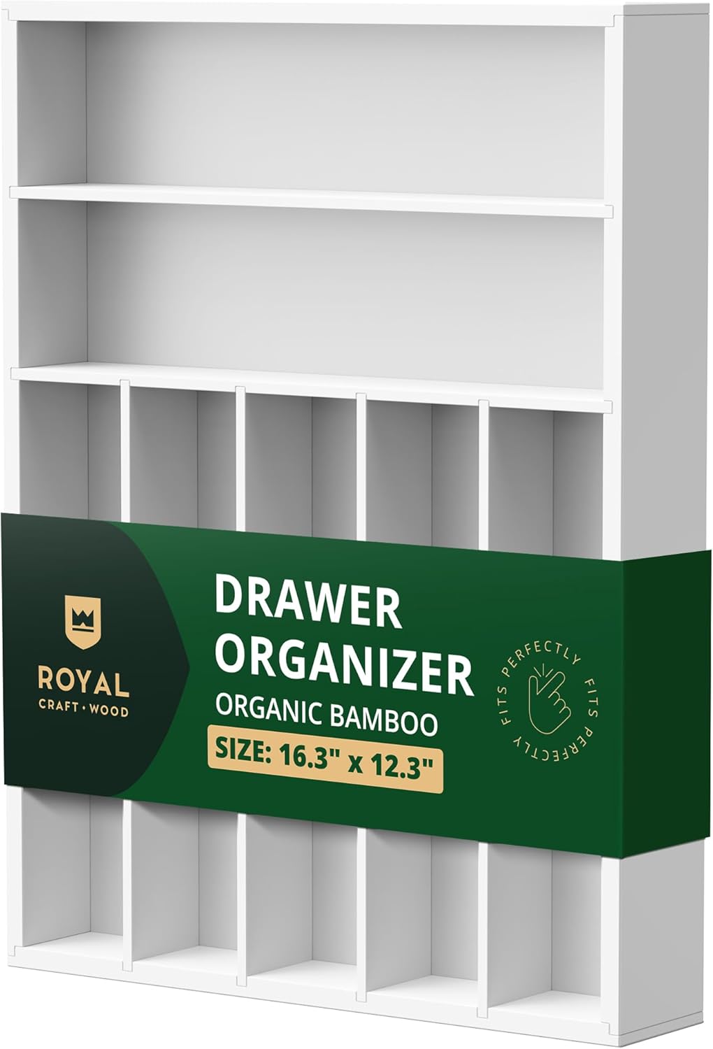 ROYAL CRAFT WOOD Luxury Bamboo Kitchen Drawer Organizer - Silverware Organizer - Utensil Holder and Cutlery Tray with Grooved Drawer Dividers for Flatware and Kitchen Utensils (7 Slot, White)