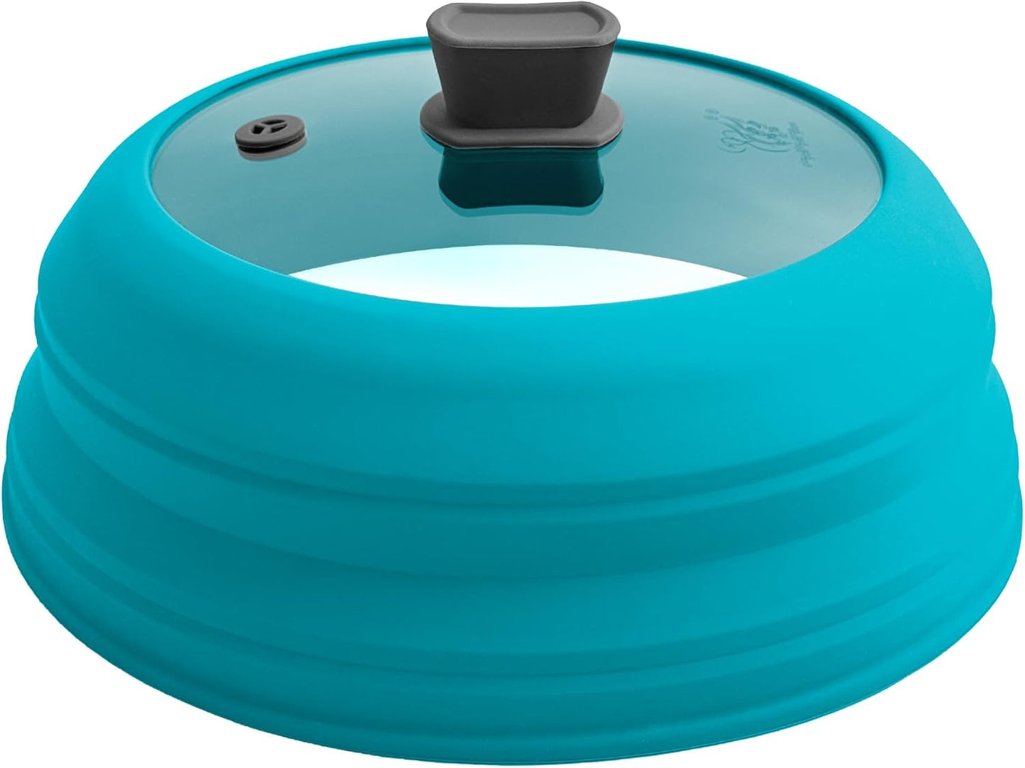 Microwave Splatter Cover for Food Collapsible Glass Microwave Cover Silicone Splatter Guard Dishwasher Safe Splatter Lid for Plates, Bowls, Pots & Stovetop Cooking 10.8" Blue