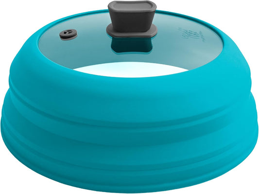 Microwave Splatter Cover for Food Collapsible Glass Microwave Cover Silicone Splatter Guard Dishwasher Safe Splatter Lid for Plates, Bowls, Pots & Stovetop Cooking 10.8" Blue