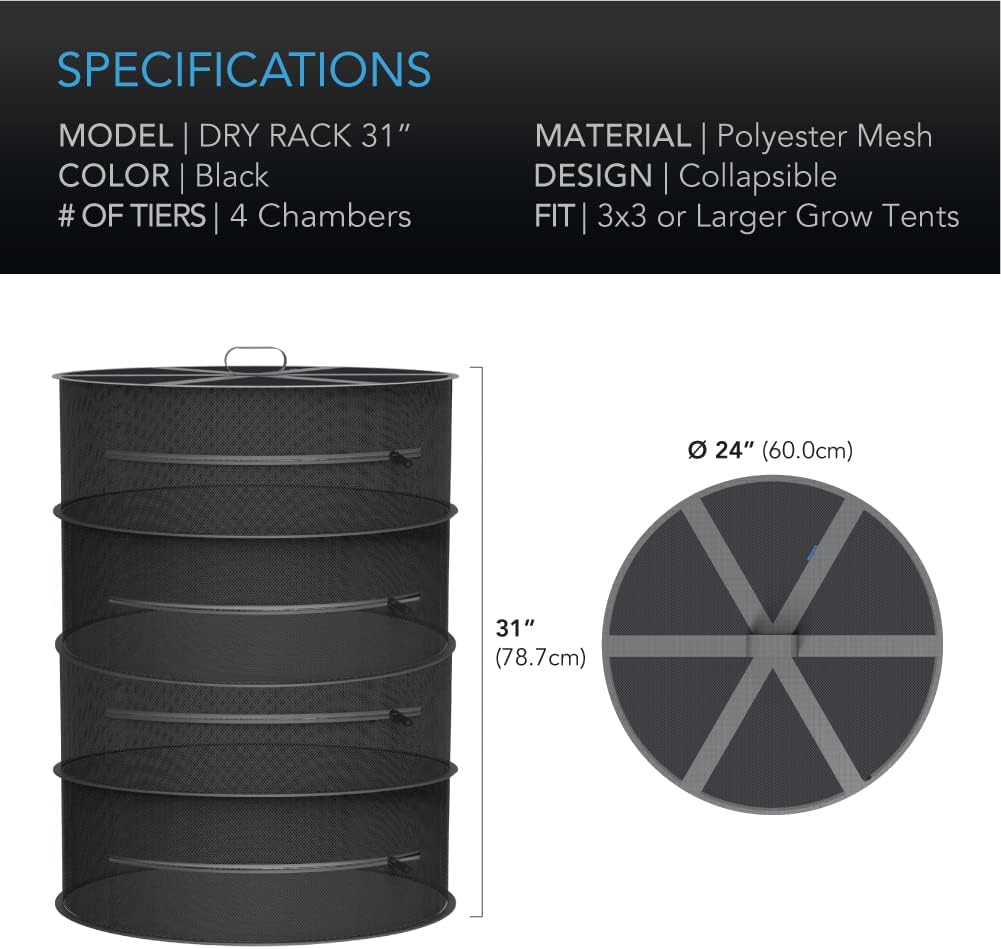 AC Infinity Herb Drying Rack, 4-Layer Hanging Mesh Net for Plants, Seeds, and Buds, 24" Diameter Fit in Grow Tents Closets Hydroponics