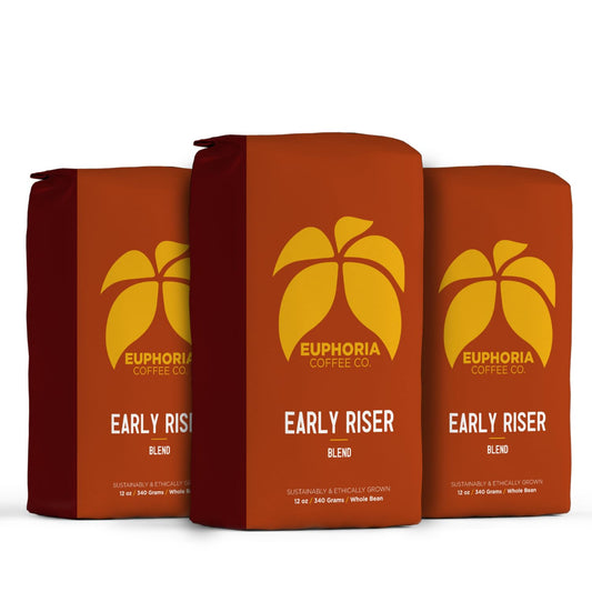 EUPHORIA COFFEE CO. Early Riser Whole Bean Coffee - Light & Dark Roast Blend | 12oz Bag (3 Pack)