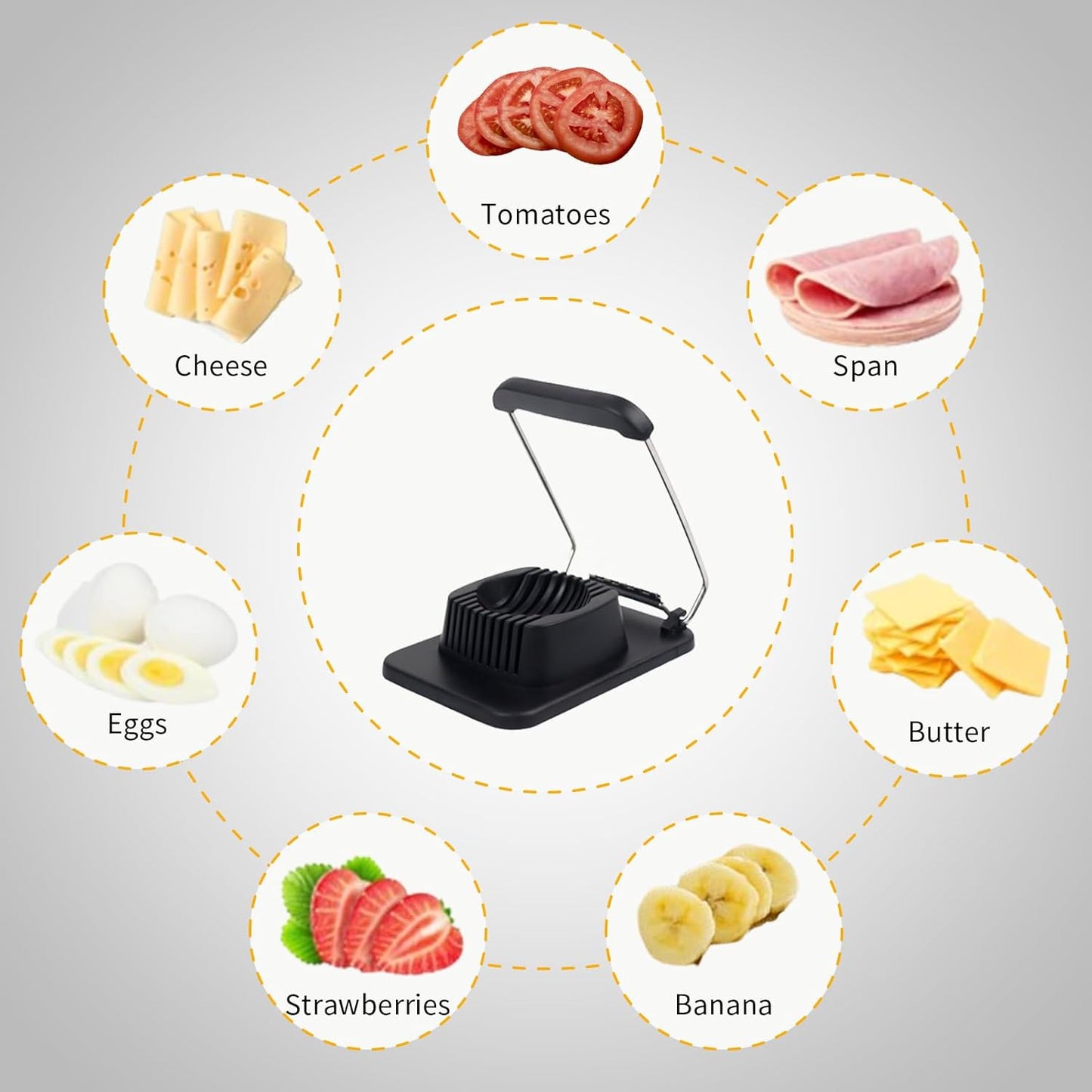 Egg Slicer for Hard Boiled Eggs, Stainless Steel Wire, Heavy Duty Strawberry Egg Cutter for Hard Boiled Eggs, Kitchen Slicer for Eggs Fruit Spam, Black