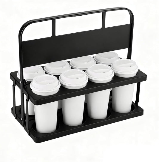 Reusable Drink Carrier with Handle for Doordash, Eats, Grubhub, Portable 8 Cup/Coffee Holder Accessories for Delivery, Foldable Drinks Caddy with Tray, Car Durable Plastic Festive Bottle, Vacation