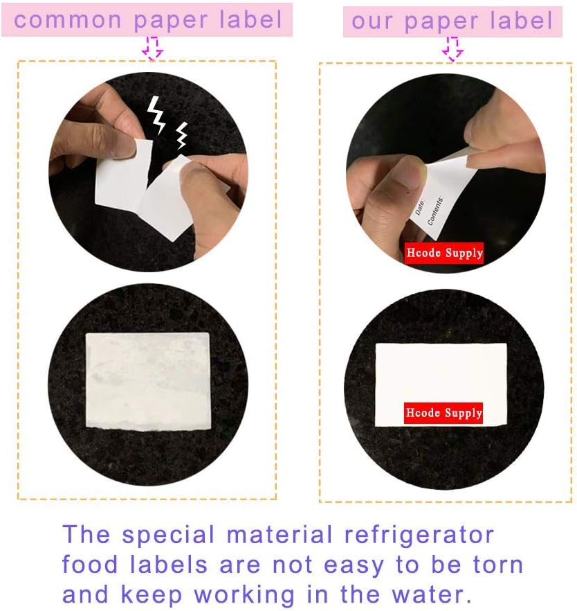 Hcode 1 x 3'' Self-Adhesive Removable Freezer Food Storage Labels - Easy Clean Leaves No Residue - Meal Prep Labels Plastic Paper Sticker Perfect for Reusable Containers 300 Stickers(1x3 Fill in)