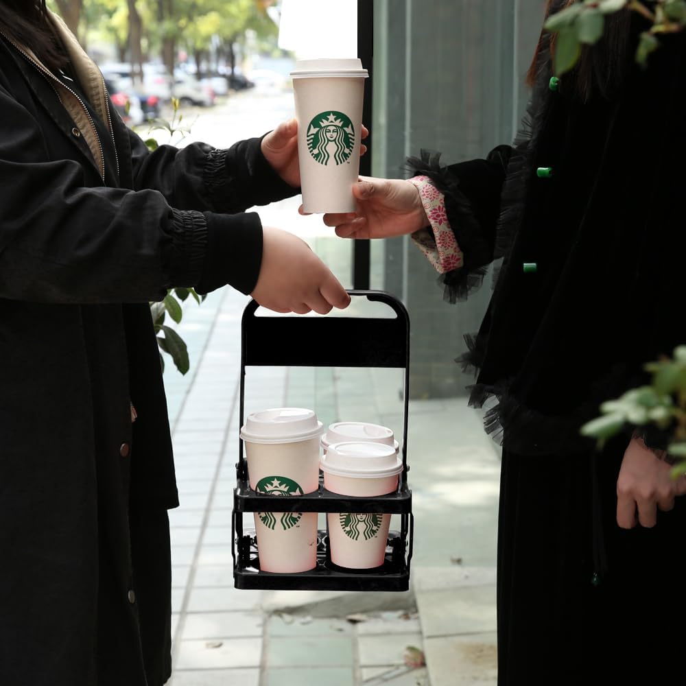 Musbus Reusable Drink Carrier with Handle for Doordash, Grubhub, Portable Cup/Coffee Holder Accessories for Delivery, Foldable Drinks Caddy with Tray, Car Durable Plastic Festive Bottle, Vacation