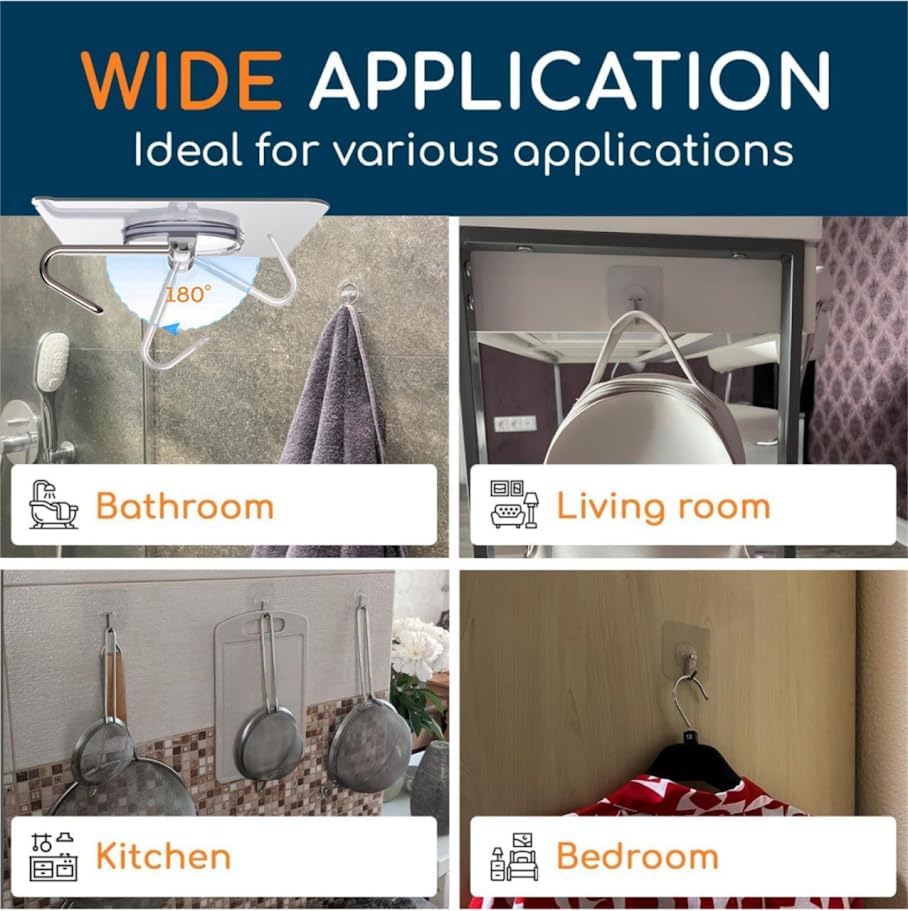 GLUIT Adhesive Large Wall Hooks for Hanging Heavy Duty 22 lbs Hook for Walls No Damage (40 Large Hooks)