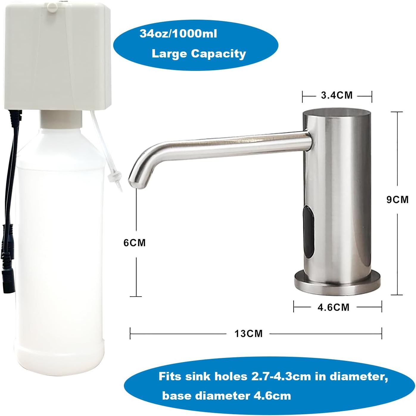 Touchless Automatic Soap Dispenser for Kitchen Bathroom Sink Built in Brushed Nickel Liquid Commercial Electric Soap Dispenser with Bottle and Pump Brushed Nickel