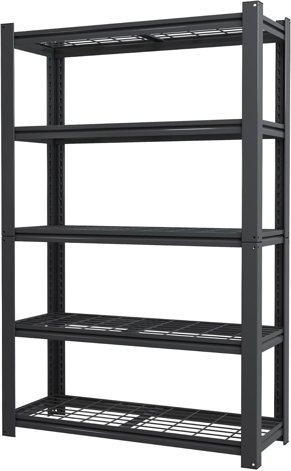 72" H 5-Shelf Metal Storage Shelves, 1600 lbs Garage Shelving Unit, Adjustable Industrial Heavy Duty Storage Wire Rack with Wheels, 35.4" W x 15.8" D x 72" H for Pantry Basement, Black