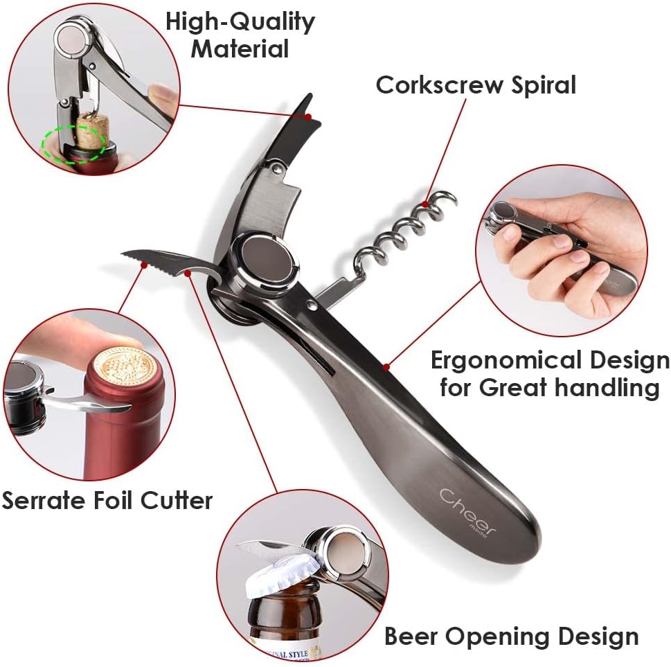 Professional Corkscrew Wine Bottle Opener with Beer Opener, Sommeliers Corkscrews, High-Level Bartender Wine Opener, Great Handling Screw Puller