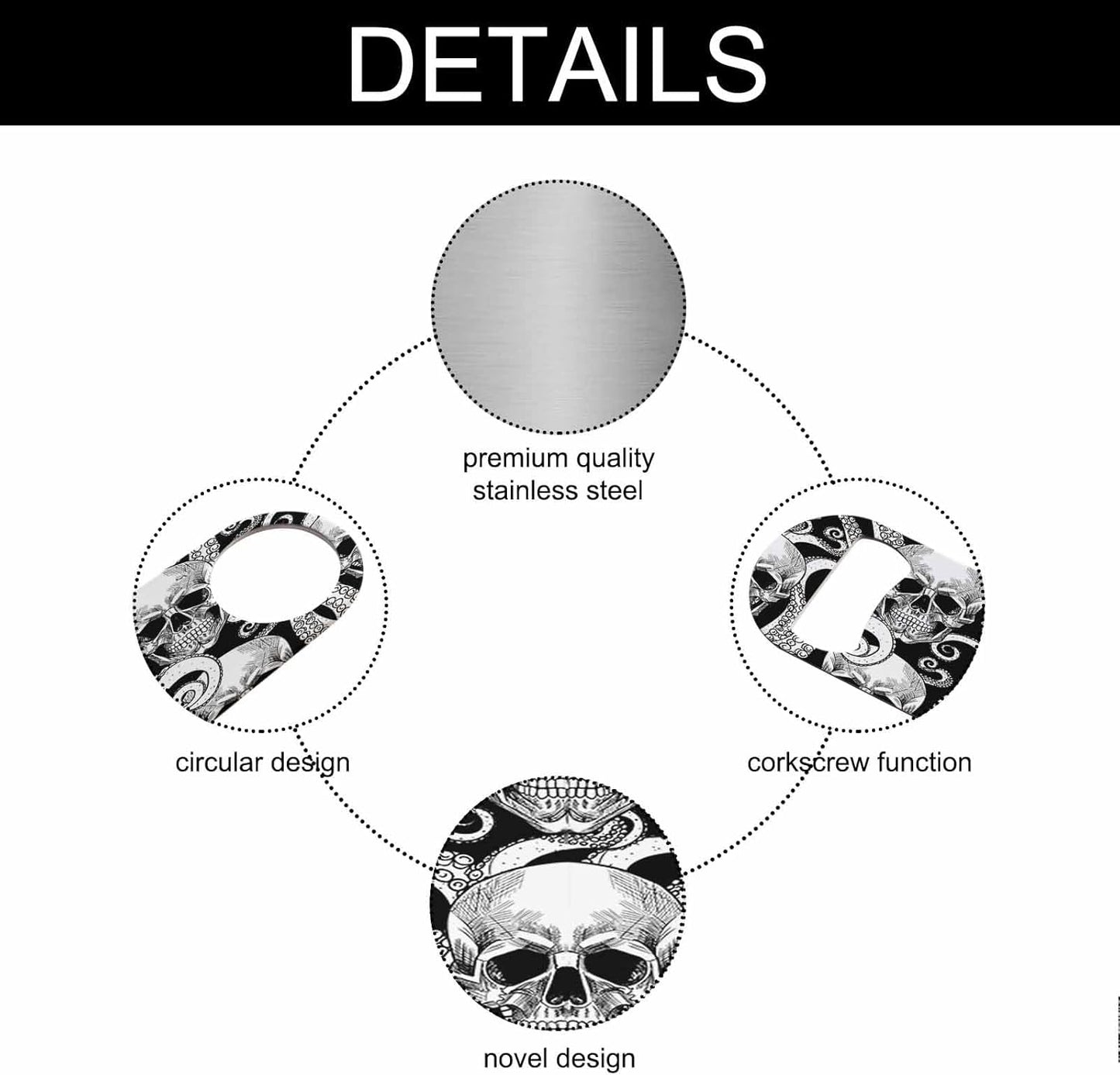 Skull Stainless Steel Bottle Opener Pirate Bone Octopus Tentacle Evil Rock-N-Roll Style Flat Beer Bottle Opener Keychain for Home Kitchen Bar Restaurant Party Birthday Gift