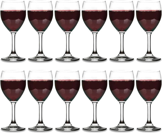 Vikko 8.5 Ounce Glass Wine Glasses Set of 12 - Small Stemmed Glasses for Red and White Wine, Clear, Thick and Durable