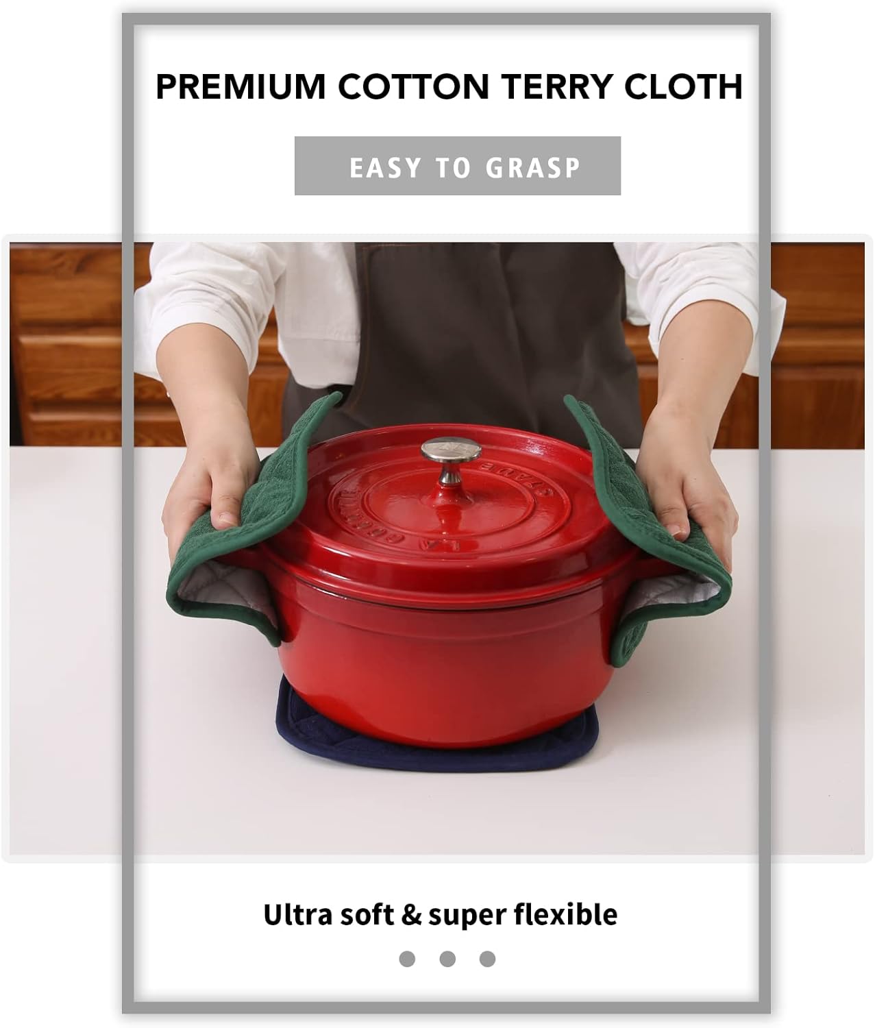 Joyhalo 6 Pack Pot Holders for Kitchen,Cotton Oven Holder with Great Heat Resistance,Non Slip Hot Pads for Kitchen Clearance,Dark Green