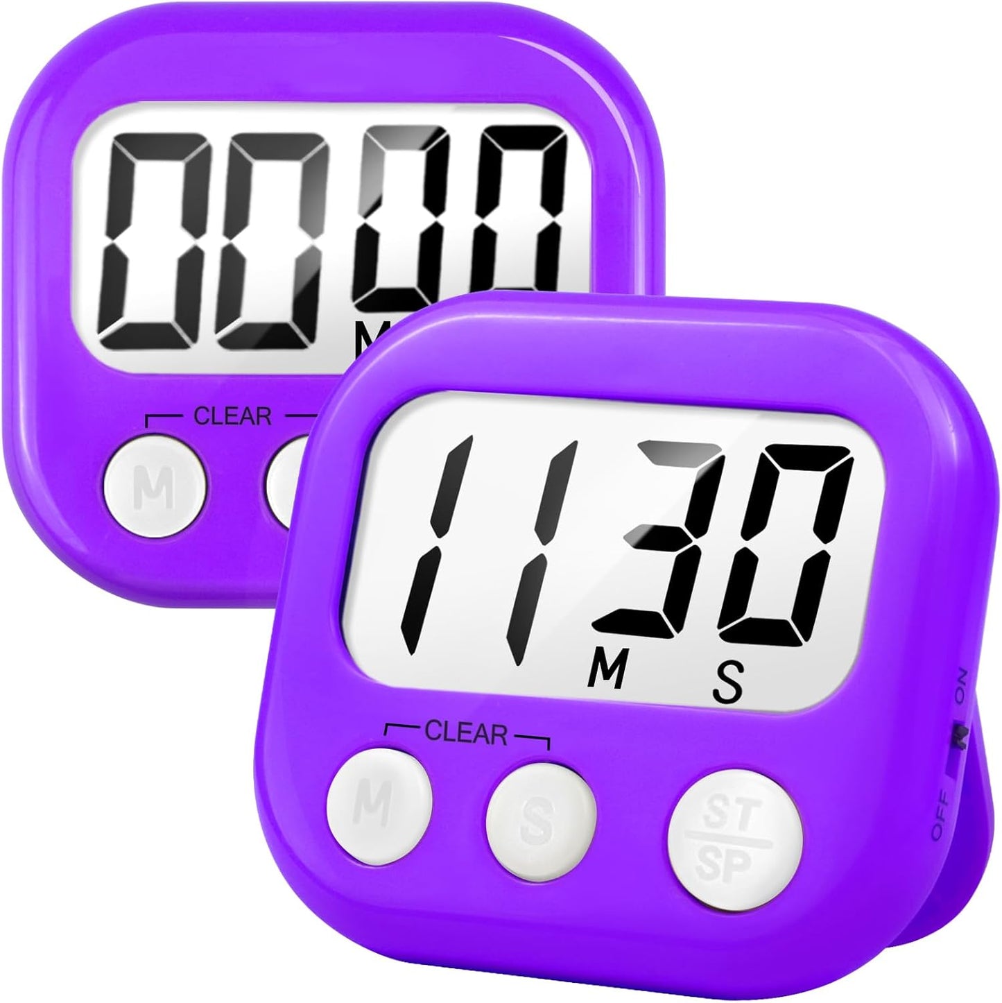 2 Pack Digital Kitchen Timer for Cooking Big Digits Loud Alarm Magnetic Backing Stand Cooking Timers for Baking Purple