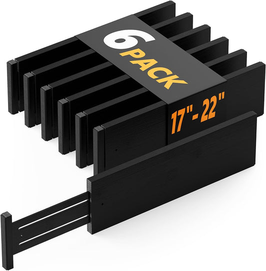 SpaceAid Bamboo Dresser Drawer Dividers 6 Pack, 4.65“ High Adjustable 17“-22” Drawer Organizers, Expandable Organization for Clothing, Clothes, Dressers, Black