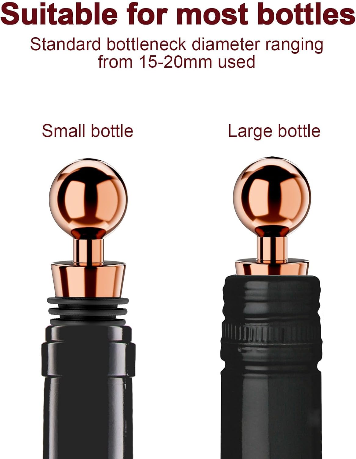 Wine Stoppers for Wine Bottles 3Pcs Vacuum Wine Bottle Stopper with Silicone Reusable Wine Corks, Leak proof Keep Fresh Suitable for Standard (Goldrose, 3 Pack)